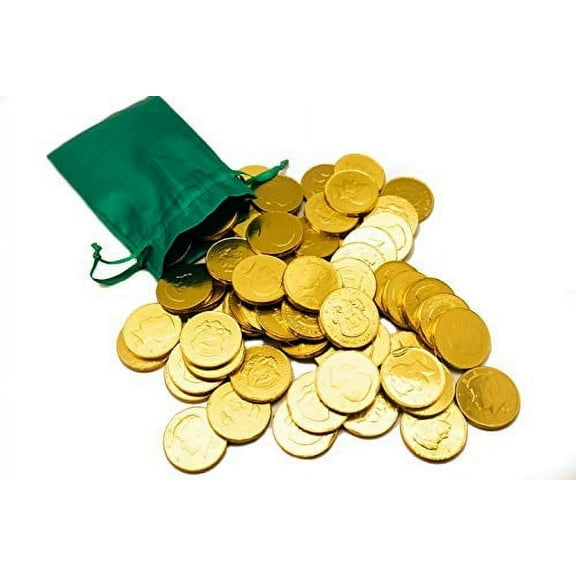 Palmer's St. Patrick's Day Green Pouch w/ 20 Milk Chocolate Gold Coins - Linen Drawstring Bag