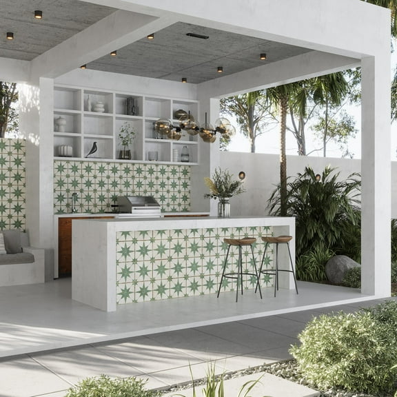 Palmera 9x9 Green White Porcelain Star Square Wall and Floor Tile (6.96 sq ft/case) - 13 Pack