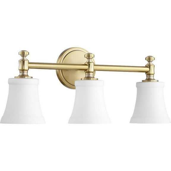 Palmerston Broadway 3 Light Bathroom Light in Style 21.5 inches Wide By 9 inches High-Aged Brass Finish-Satin Opal Glass Color Bailey Street Home