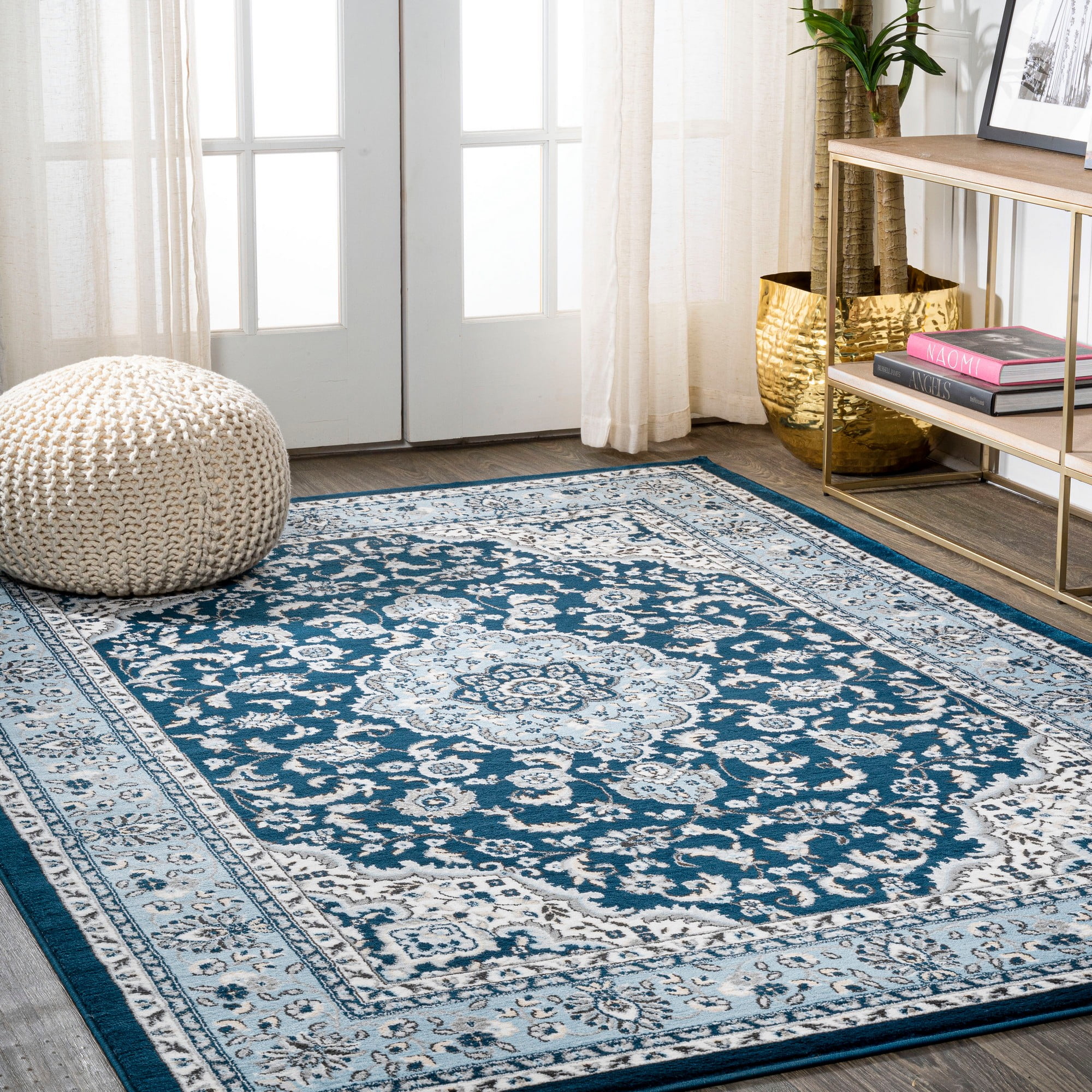 Navy Blue Medallion Synthetic Persian Area Rug 3' x 5'