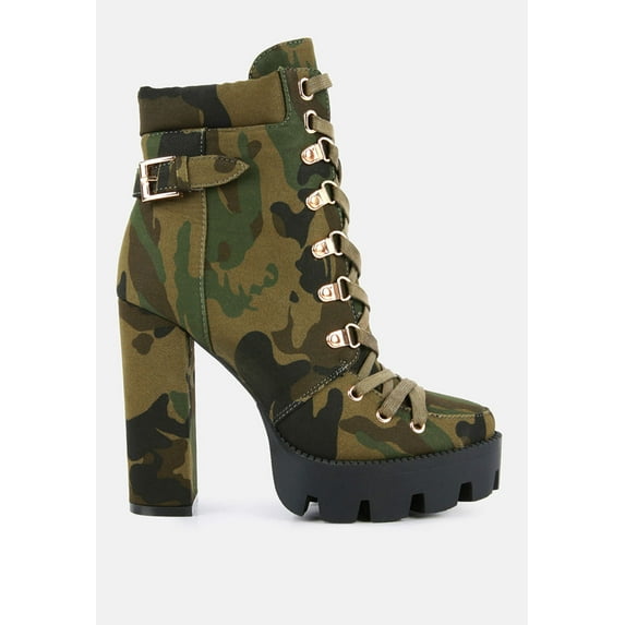 London Rag Metallic Combat Platform Lace Camouflage Ankle Boots