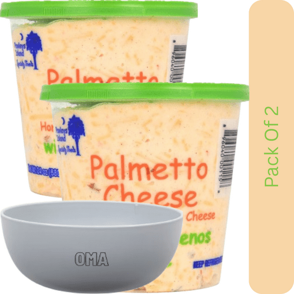 Palmetto Cheese Pimento Cheese Spread with Jalapenos, Bold Zesty Flavor, 24 oz. With White Bowl By OMA