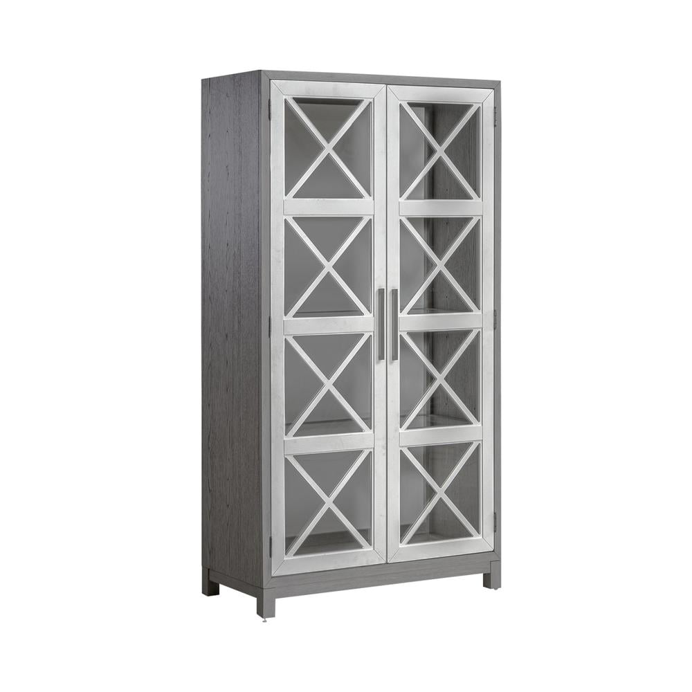 74" Gray and White Lighted Contemporary China Cabinet