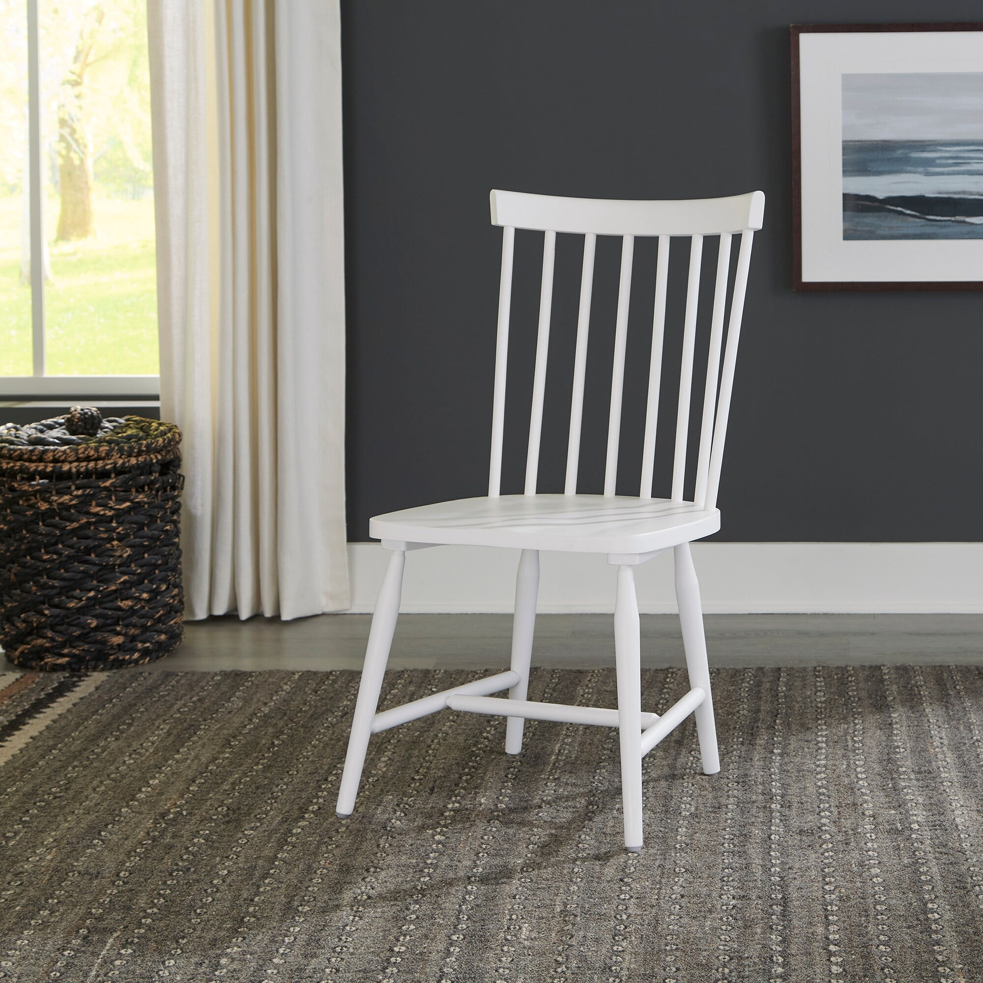 White Wood Spindle Back Upholstered Side Chair