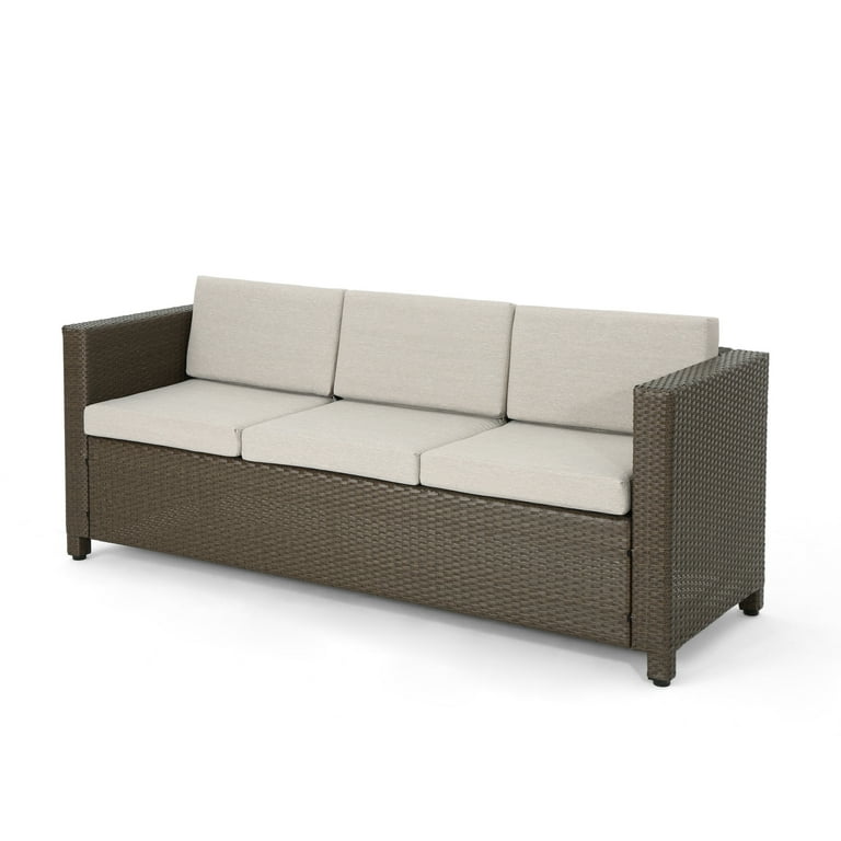 Palmetto Outdoor Wicker 3 Seater Sofa with Cushions Grey Brown
