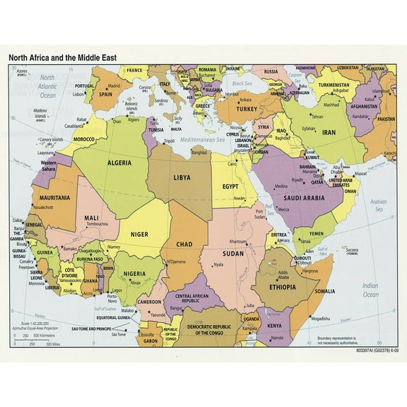 Palmetto Posters 23x18 Laminated Poster: Large political map of north africa and the middle east with capitals