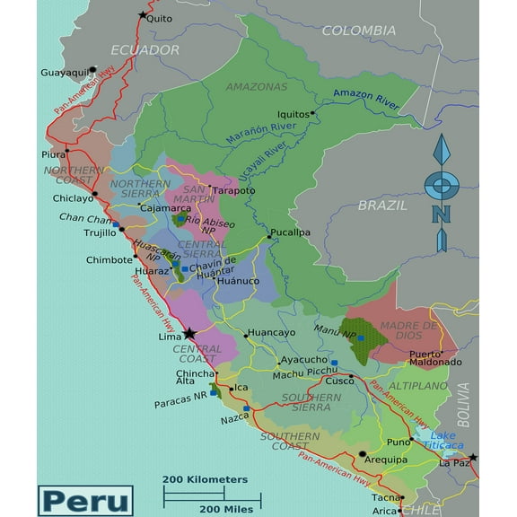 Palmetto Posters 24x28 Laminated Poster: Large regions map of peru