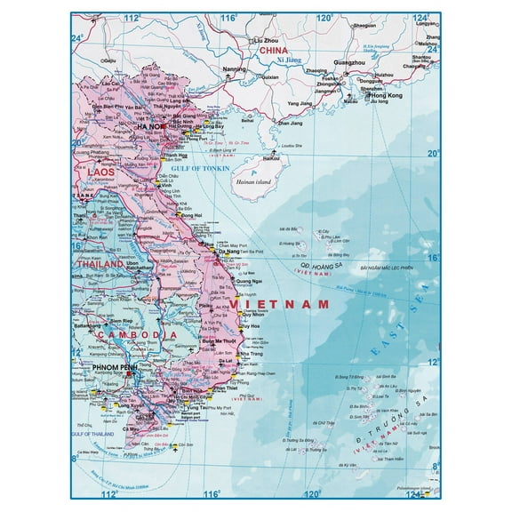 Palmetto Posters 24x31 Laminated Poster: Large detailed map of vietnam and laos