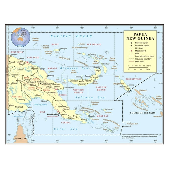 Palmetto Posters 24x31 Laminated Poster: Large detailed political and administrative map of papua new guinea with roads major cities cities towns and airports