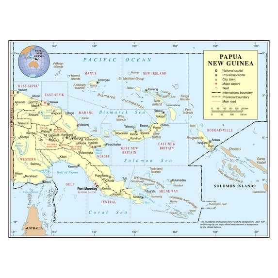 Palmetto Posters 24x31 Laminated Poster: Large detailed political and administrative map of papua new guinea with roads major cities cities towns and airports
