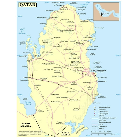 Palmetto Posters 24x31 Laminated Poster: Large detailed political map of qatar with roads cities airports and other marks