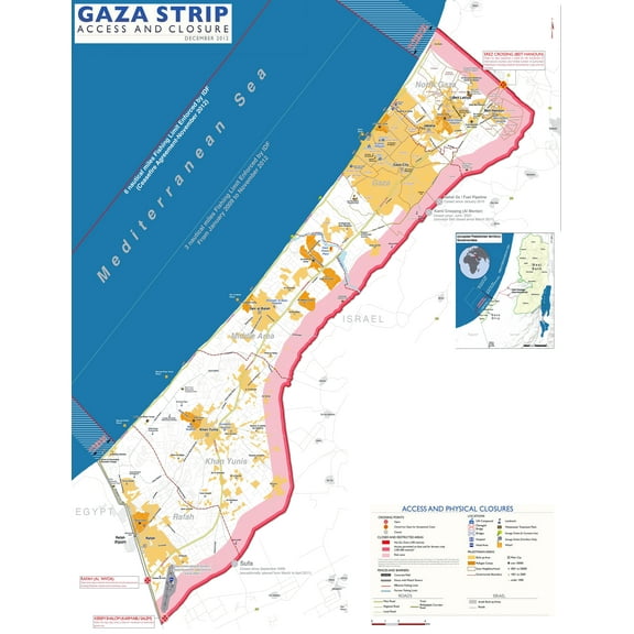 Palmetto Posters 24x31 Laminated Poster: Large scale map of gaza strip with roads and cities