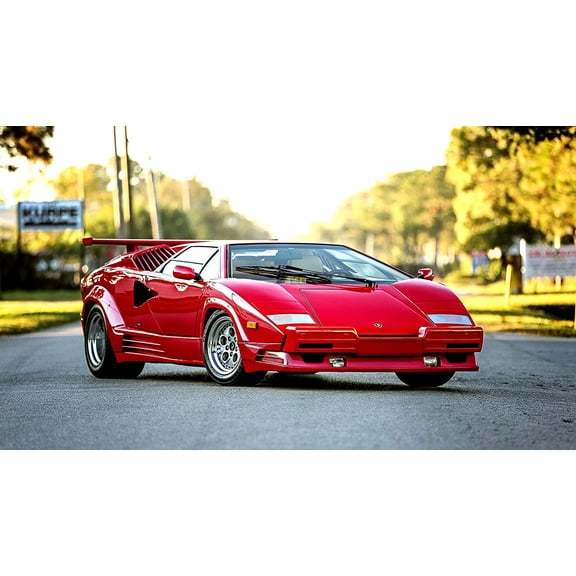 Palmetto Posters 24x36 Laminated Poster: Bertone Lamborghini Countach 1990 red