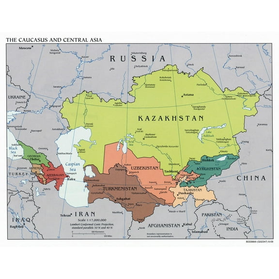 Palmetto Posters Large political map of the Caucasus and central Asia 24" x 31" Poster