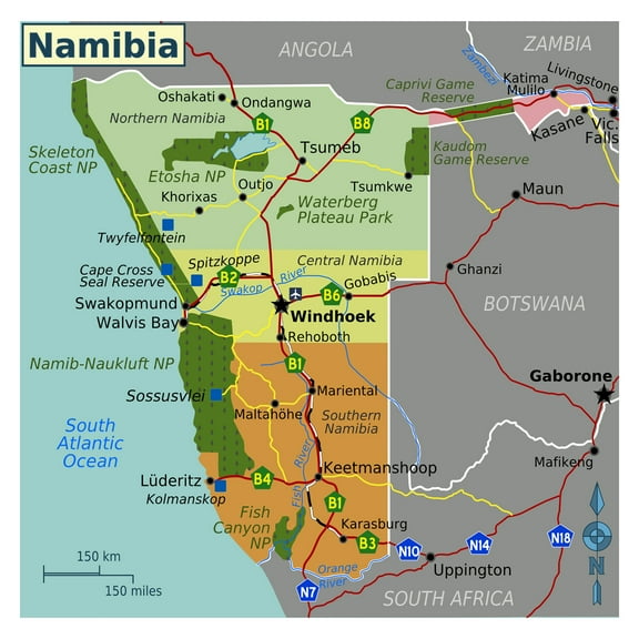 Palmetto Posters Large regions Map of Namibia 24'' x 24'' Poster