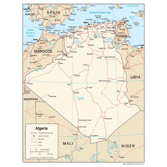 Palmetto Posters Political Map of Algeria 24" x 31" Poster