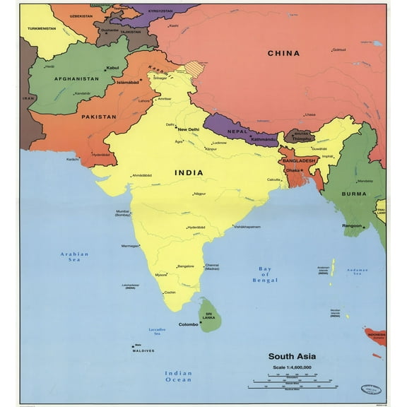 Palmetto Posters South Asia Large Detailed Political Map of South Asia 24'' x 26'' Poster