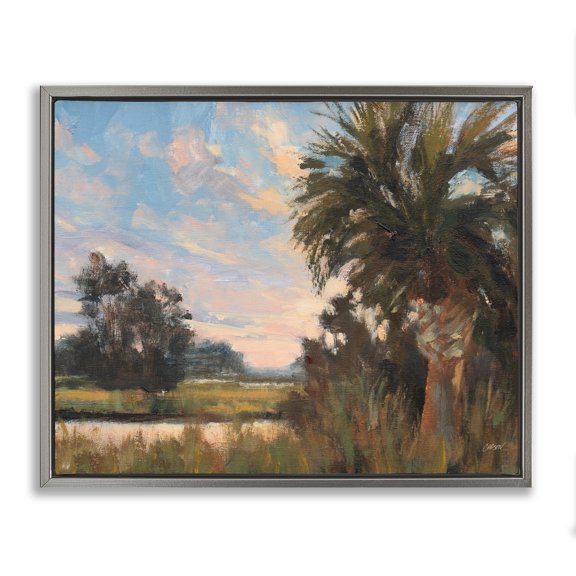 Stupell Industries Palmetto Sunset Landscape Gray Framed Floater Canvas Wall Art, design by Carson Overstreet, 25 x 31