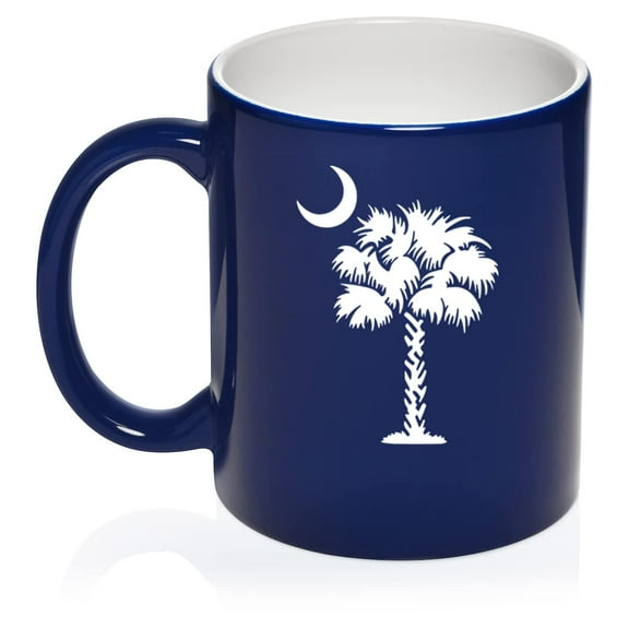 Palmetto Tree South Carolina Palm Moon Ceramic Coffee Mug Tea Cup Gift (11oz Blue)
