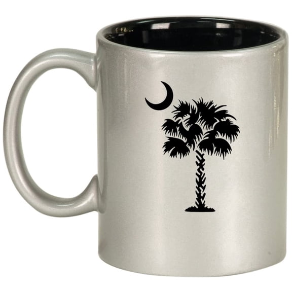 Palmetto Tree South Carolina Palm Moon Ceramic Coffee Mug Tea Cup Gift (11oz Silver)