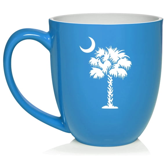 Palmetto Tree South Carolina Palm Moon Ceramic Coffee Mug Tea Cup Gift (16oz Light Blue)