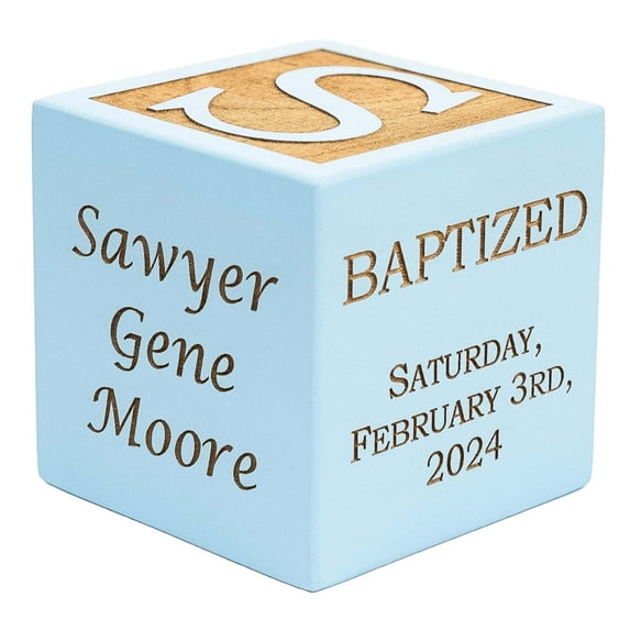 Palmetto Wood Shop Personalized Baby Baptism, Dedication, Christening Gift, Solid Wood Block