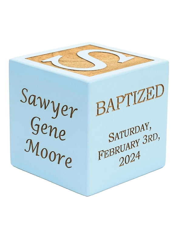 Palmetto Wood Shop Personalized Baby Baptism, Dedication, Christening Gift, Solid Wood Block