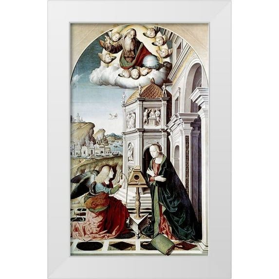 Palmezzano, Marco 21x32 White Modern Wood Framed Museum Art Print Titled - Annunciation