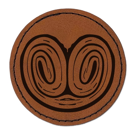 Palmier Palmera French Puff Pastry Cookie Round Iron-On Engraved Faux Leather Patch Applique - 2.5 Inch - Brown