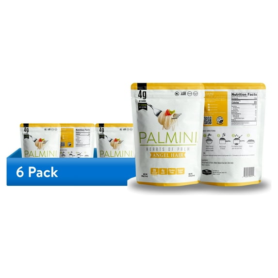 (6 pack) Palmini Low Carb Hearts of Palm Angel Hair Pasta, 12 oz – Non-GMO, Vegan, Sugar Free, Gluten Free, Kosher, Shelf-Stable