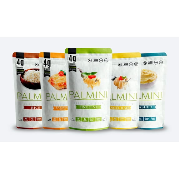 Palmini Pouch VARIETY PACK | Linguine | Angel Hair | Lasagna | Rice | Mashed | 4g of Carbs | As Seen On Shark Tank | Gluten Free (12 Ounce (Pack of 5))