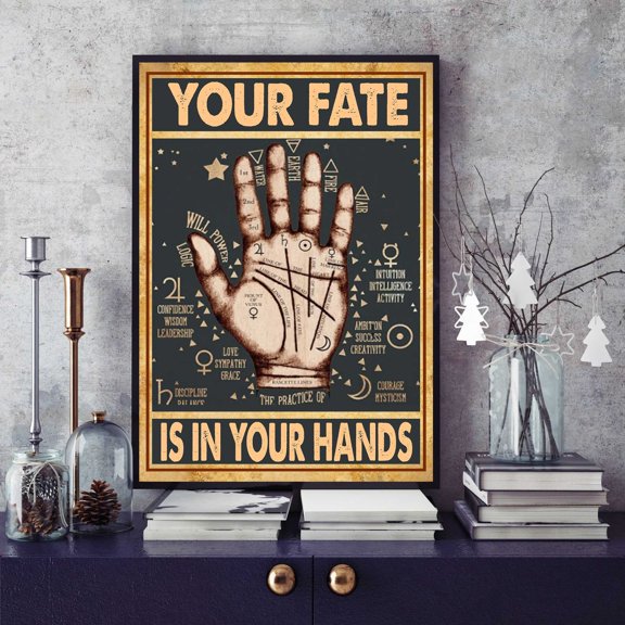 Palmistry Vintage Poster,Fortune Lover Gift,Astrology Wall Art,Your Fate Is In Your Hands Vintage Poster,Living room wall decoration,frameless 12x16inches