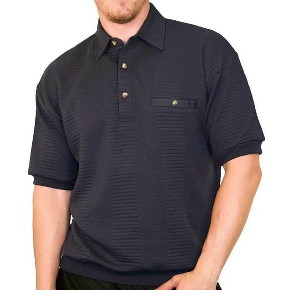 Palmland Solid French Terry Short Sleeve Banded Bottom Polo Shirt