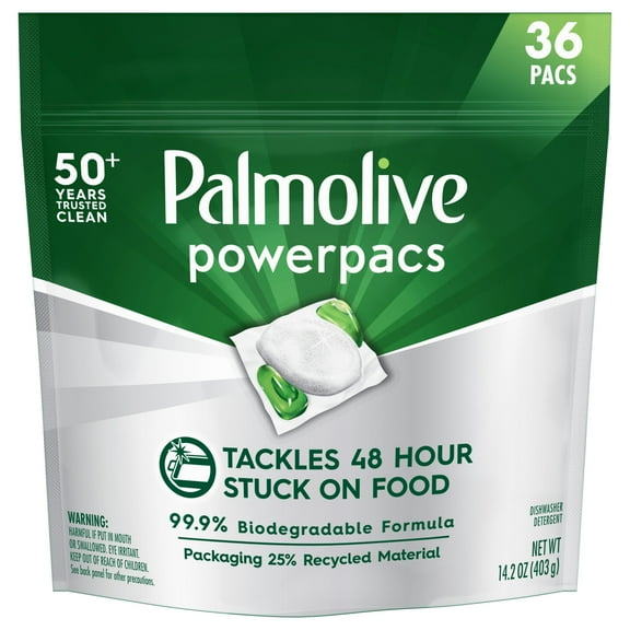 Palmolive PowerPacs Dishwasher Pods, 99.9% Biodegradable Formula in Dishwasher Tabs With No Added Fragrance - 36 count