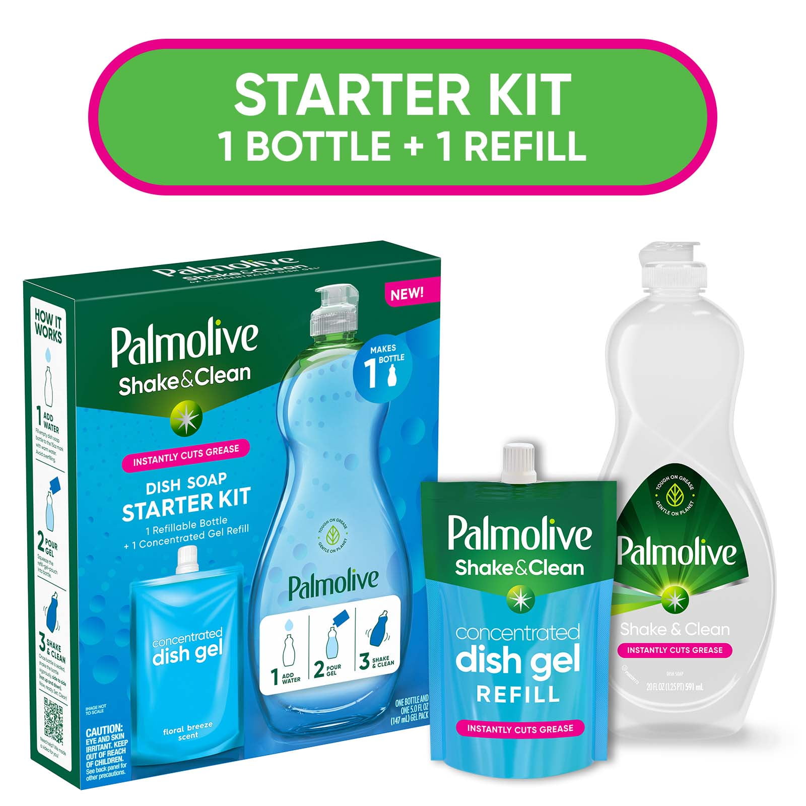 Palmolive Shake & Clean Starter Kit, Dish Soap Concentrate, 20 oz