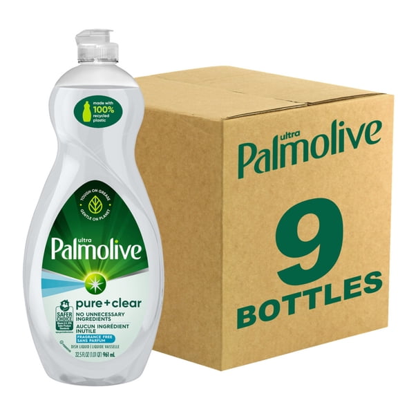 (9 pack) Palmolive Ultra Pure + Clear Liquid Dish Soap, Fragrance Free, 32.5 Fluid Ounce Bottle