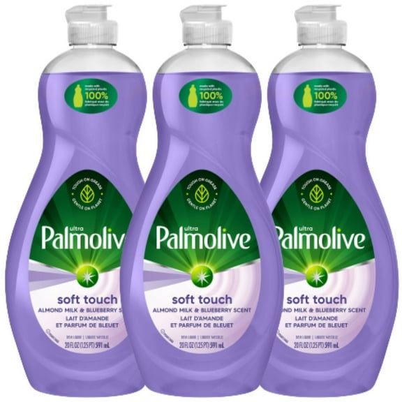 Ultra Soft Touch Dish Soap, Almond Milk & Blueberry No Food Residue, Non Toxic, Ultra-Concentrated, Without Dyes, Parabens, Pack of 3, 20 Fl OZ Per Pack