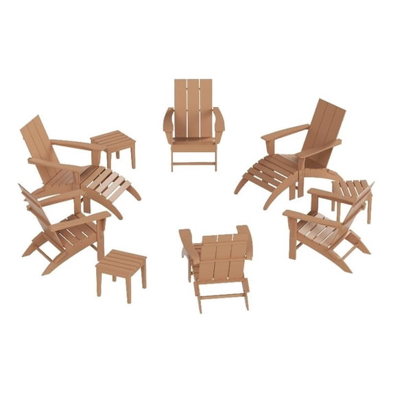Palms 12-Piece Modern Poly Folding Adirondack Chair with Ottoman and Side Table