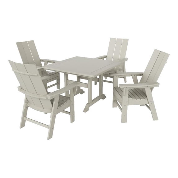 Palms 5-Piece Modern Adirondack Chairs Square Trestle Table Dining Set