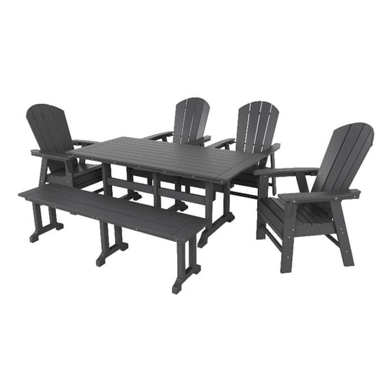Palms 6-Piece Adirondack Chair and Dining Table Set with Bench