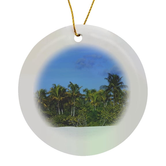 3drose, Palms and Beach, Circle Porcelain Ornament