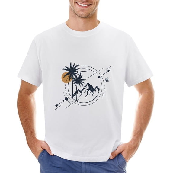 Palms And Mountains Men’s T-Shirt 100% Cotton Casual Short Sleeve Tops Gift Tee White M
