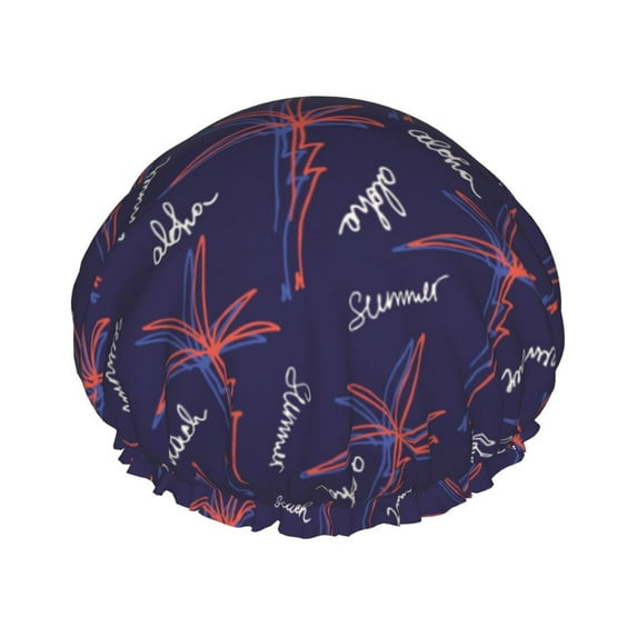 Palms Hawaiian Beach Shower Cap, Reusable Bath Hair Hat for all Hair Lengths Hair Cover with Elastic Band Double Waterproof Layers Bathing Hat