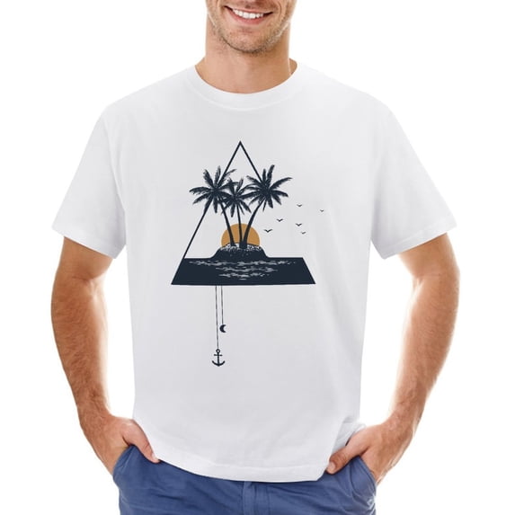 Palms In Triangle Men’s T-Shirt 100% Cotton Casual Short Sleeve Tops Gift Tee White L