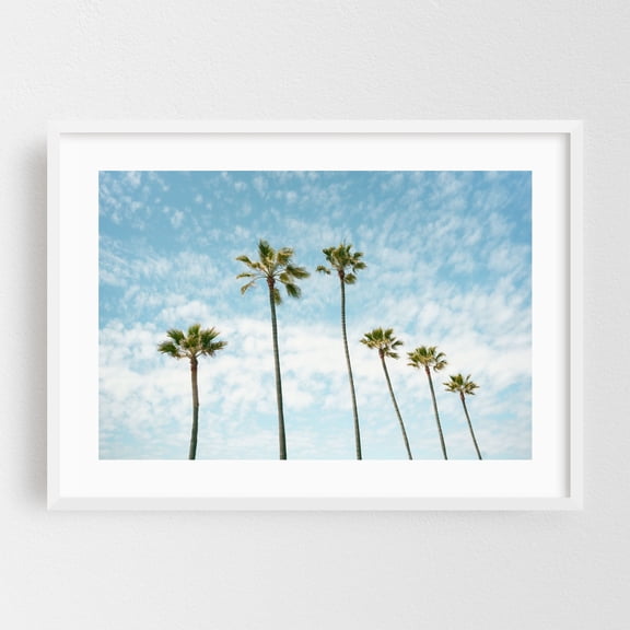 Palms in Manhattan Beach - Manhattan Beach California Photography Palm Tree Tropical Nature Minimalist Beach Coastal Summer White Framed Wall Art Print 24 x 36 inches