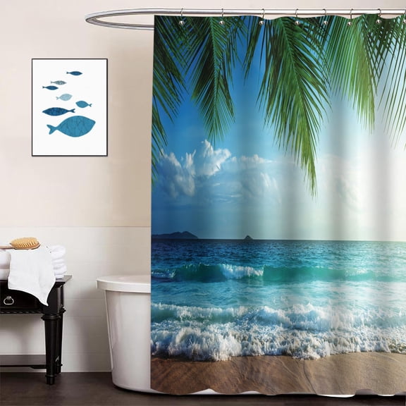 Palms Ocean Beach Tropical Island Polyester Shower Curtain for Bathroom Decoration 72x72 inch