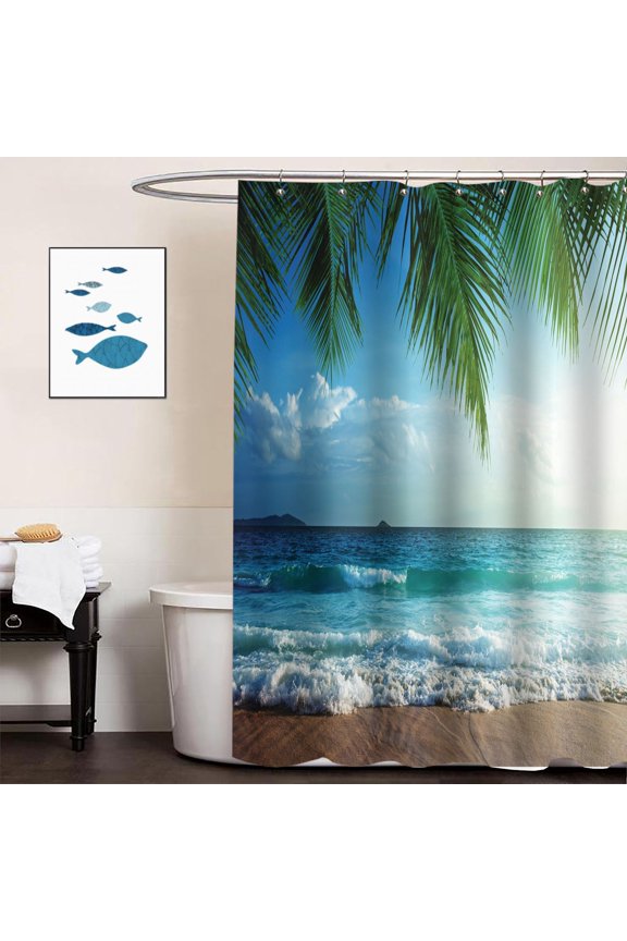 Palms Ocean Beach Tropical Island Polyester Shower Curtain for Bathroom Decoration 72x72 inch
