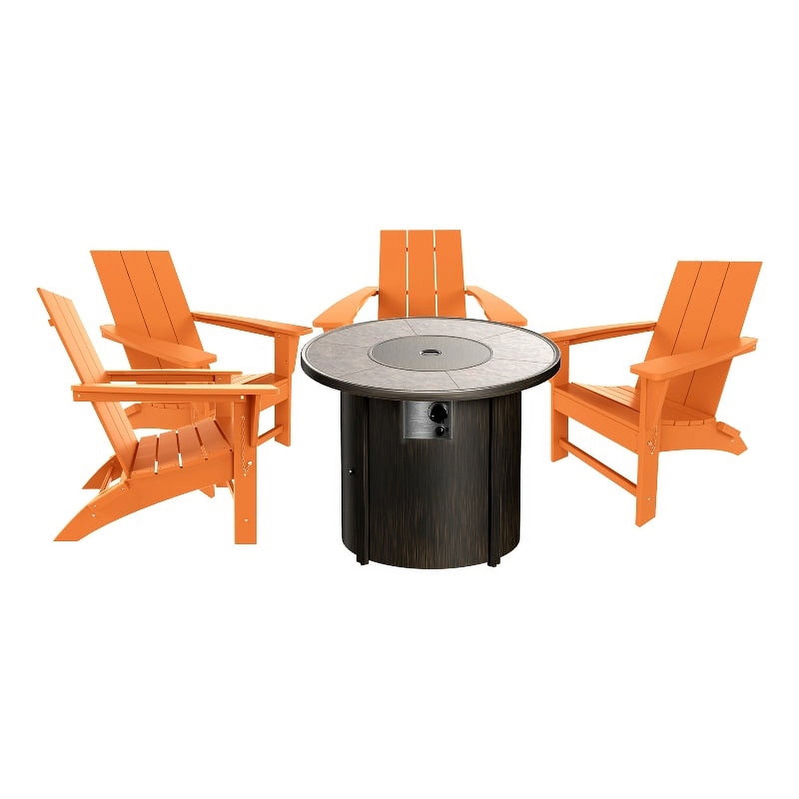 Palms Outdoor Modern Adirondack Chair with Round Fire Pit Table Set
