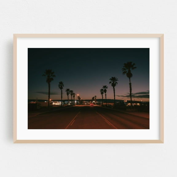 Palms, Presidio - Presidio Texas Photography Night Sky Palm Tree Sunset Cityscape Street Photography Tropical Vintage Oak Framed Wall Art Print 5 x 7 inches