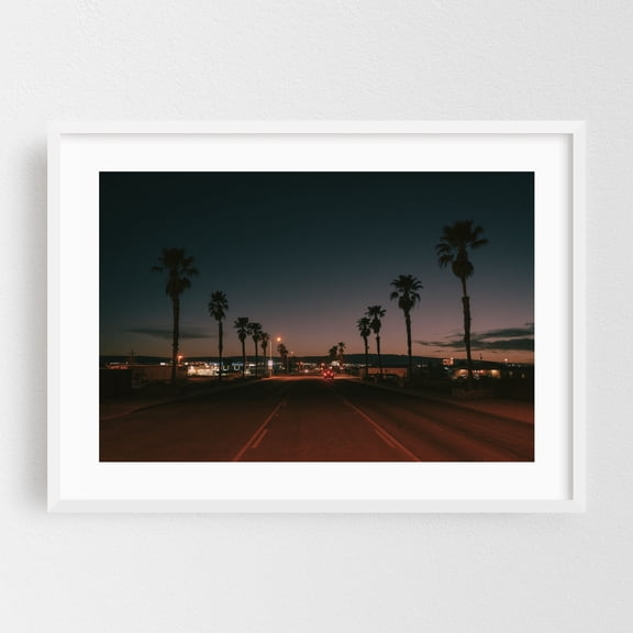 Palms, Presidio - Presidio Texas Photography Night Sky Palm Tree Sunset Cityscape Street Photography Tropical Vintage White Framed Wall Art Print 5 x 7 inches